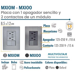 Foto 3 | Foto 3 | Placa Con Apagador Y Doble Contacto Ventdepot Mxioo-003 3 Piezas Plateado