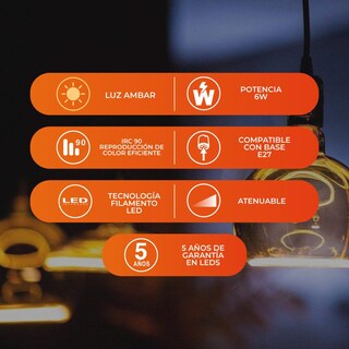 Foto 4 | Foto 4 | Foco Globo Led Tecnolite Filamento 6w Irc 90 Luz Ámbar