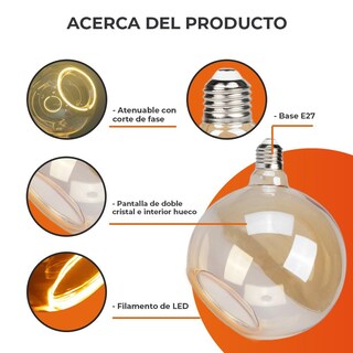Foto 6 | Foto 6 | Foco Globo Led Tecnolite Filamento 6w Irc 90 Luz Ámbar