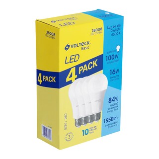 Foto 1 | Foto 1 | Focos Volteck LED-125FBX4 color Blanco A19 16 W (equiv 100 W) Luz de Día 4 Piezas