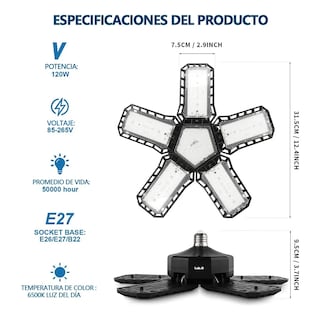 Foto 5 | Foto 5 | Foco Led Dirigible 5 Aspas 120w Potente Tipo / Industrial Lab.g Negro