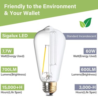 Foto 5 | Foto 5 | Paquete De 6 Bombillas Led Edison Sigalux Ecobright St58 De 7 7 W - Venta Internacional.