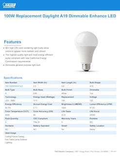 Foto 6 | Foto 6 | Bombillas Led Feit Electric A19 Equivalentes A 5000 K 100 W - Venta Internacional.