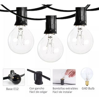 Foto 3 | Foto 3 | Guirnalda De Luces 25 Focos De Exterior Vintage Impermeable Eo Safe Imports Esi-13204 Negro
