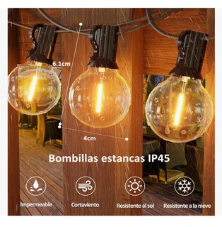 Foto 4 | Foto 4 | Guirnalda De Luces 10+2 Focos Vintage Impermeable 10m