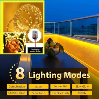 Foto 8 | Foto 8 | Manguera De Luz Led Luxvi 20m 8 Modos 400 Led's Impermeable Ip65 Blanco Cálido (2pzs)