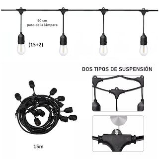 Foto 2 | Foto 2 | Serie Vintage Exteriores 15+2 Led Focos Impermeable 15m Eo Safe Imports Esi-13203 Negro