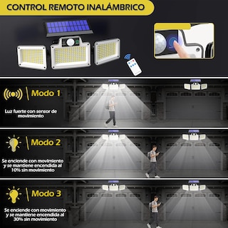 Foto 7 | Foto 7 | Lámpara Solar Exterior 280 Leds Con Sensor De Movimiento 3 Modos De Iluminación Impermeable Ip65 Y Control Remoto