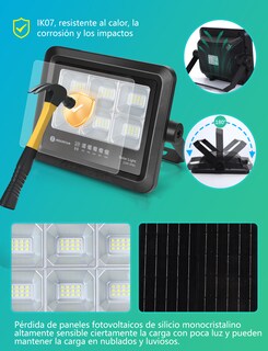 Foto 5 | Foto 5 | Lámpara Led Solar Para Exteriores, 50w, Ip65 Impermeable, Luz Blanca Fría, Recargable Con Luz Tenue, Negro, Aigostar