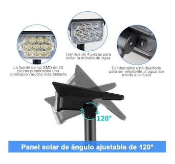 Foto 2 | Foto 2 | Lámpara Solar Exterior De 7 Led Luz Multicolor 1 Pz Negro