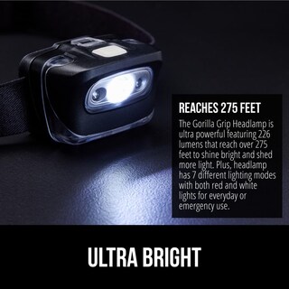 Foto 3 | Foto 3 | Linterna Frontal Gorilla Grip Ultra Bright De 226 Lúmenes Led X2, Color Negro - Venta Internacional.
