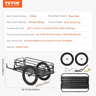 Foto 7 | Foto 7 | Remolque De Carga Para Bicicleta Vevor, 125 Kg, Capacidad De Carga Plegable De 20 Pulgadas - Venta Internacional.