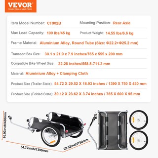Foto 7 | Foto 7 | Remolque De Carga Para Bicicleta Vevor, 45 Kg De Capacidad De Carga, Plegable, 16 Ruedas - Venta Internacional.