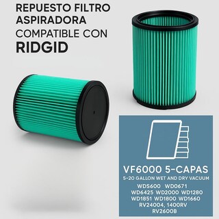 Foto 6 | Foto 6 | 6 Filtros De Repuesto Para Aspiradora J0409 | Compatible Con Ridgid Vf6000 | Para Aspiradoras De 5 A 20 Galones