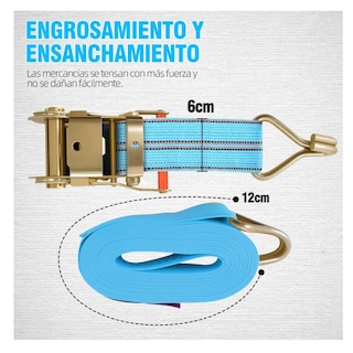 Foto 4 | Foto 4 | 2pcs Eslinga Matraca 6cm*12m 8000kg Con Ganchos Remolque Lab.g Azul