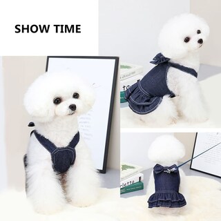 Foto 3 | Foto 3 | Vestido Tipo Arnés Para Perros Huoguo, De Mezclilla Azul, Para Perros Pequeños Y Niña - Venta Internacional.