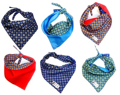 Foto 1 | Foto 1 | Kit 3 Bandanas Artesanales Para Perro Bff 006-rombo Azul Paliacate Doble Vista 6 Looks Diferentes.