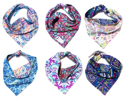 Foto 1 | Foto 1 | Kit 3 Bandanas Artesanales Para Perro Bff 010-kaledoscopio Paliacate Doble Vista 6 Looks Diferentes.
