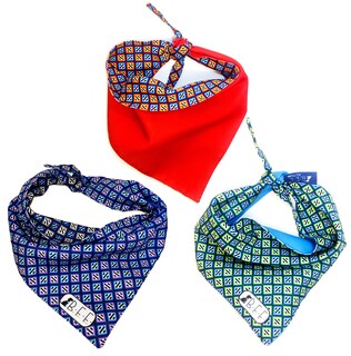 Foto 2 | Foto 2 | Kit 3 Bandanas Artesanales Para Perro Bff 006-rombo Azul Paliacate Doble Vista 6 Looks Diferentes.