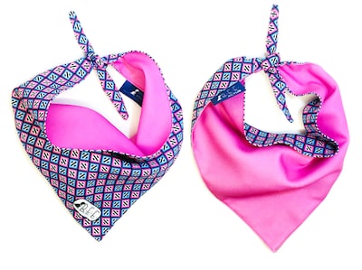 Foto 6 | Foto 6 | Kit 3 Bandanas Artesanales Para Perro Bff 005-rombos Rosa Paliacate Doble Vista 6 Looks Diferentes.