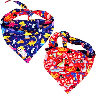 Foto 5 | Foto 5 | Kit 3 Bandanas Artesanales Para Perro Bff 032-dinosaurios Paliacate Doble Vista 6 Looks Diferentes.