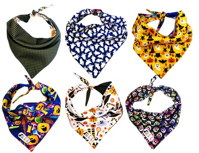 Foto 1 | Foto 1 | Kit 3 Bandanas Artesanales Para Perro Bff 025-halloween Paliacate Doble Vista 6 Looks Diferentes.