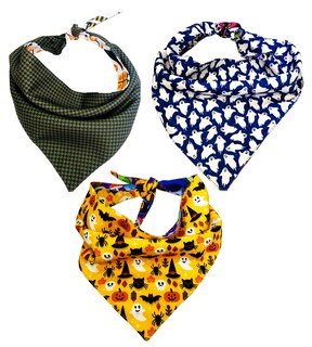 Foto 2 | Foto 2 | Kit 3 Bandanas Artesanales Para Perro Bff 025-halloween Paliacate Doble Vista 6 Looks Diferentes.