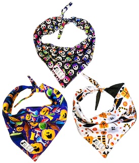 Foto 3 | Foto 3 | Kit 3 Bandanas Artesanales Para Perro Bff 025-halloween Paliacate Doble Vista 6 Looks Diferentes.