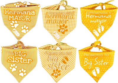 Foto 1 | Foto 1 | Kit 3 Bandanas Artesanales Para Perro Bff 040-hermana Mayor-mostaza Paliacate Doble Vista 6 Looks Diferentes.