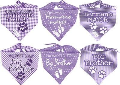 Foto 1 | Foto 1 | Kit 3 Bandanas Artesanales Para Perro Bff 040-hermano Mayor-lavanda Paliacate Doble Vista 6 Looks Diferentes.