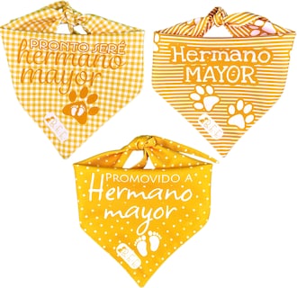 Foto 2 | Foto 2 | Kit 3 Bandanas Artesanales Para Perro Bff 040-hermano Mayor-mostaza Paliacate Doble Vista 6 Looks Diferentes