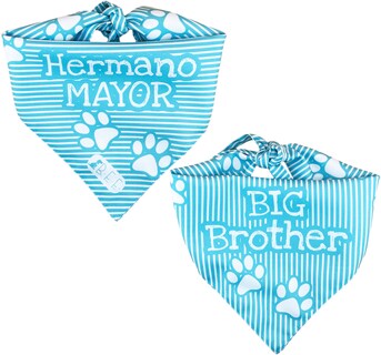 Foto 5 | Foto 5 | Kit 3 Bandanas Artesanales Para Perro Bff 040-hermano Mayor-azul Paliacate Doble Vista 6 Looks Diferentes.