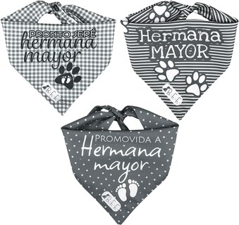 Foto 2 | Foto 2 | Kit 3 Bandanas Artesanales Para Perro Bff 040-hermana Mayor-gris Paliacate Doble Vista 6 Looks Diferentes.