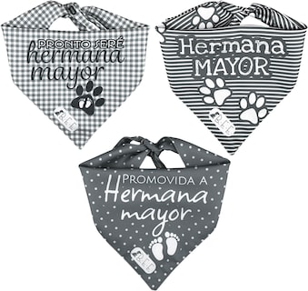 Foto 2 | Foto 2 | Kit 3 Bandanas Artesanales Para Perro Bff 040-hermana Mayor-gris Paliacate Doble Vista 6 Looks Diferentes.