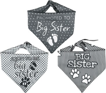 Foto 3 | Foto 3 | Kit 3 Bandanas Artesanales Para Perro Bff 040-hermana Mayor-gris Paliacate Doble Vista 6 Looks Diferentes.
