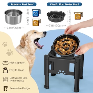 Foto 5 | Foto 5 | Bebedero Elevado Para Perros Lewondr, No Derrame, 2,5 L, Con Alimentador Lento - Venta Internacional.