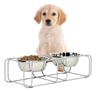 Foto 1 | Foto 1 | Tazon Doble Xtellar Comedero Para Perro Gato Base Metal Elevada 16oz Color Plata