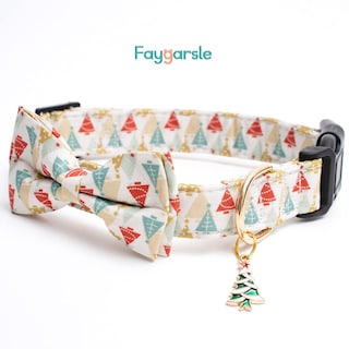 Foto 3 | Foto 3 | Collar Para Perro Faygarsle De Algodón Navideño Con Pajarita Beige Y Dorado - Venta Internacional.