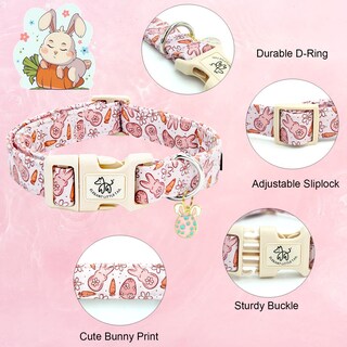Foto 2 | Foto 2 | Collar Para Perro, Elegante Rabita, Estampado De Conejito De Pascua, Algodón Rosa - Venta Internacional.