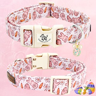 Foto 3 | Foto 3 | Collar Para Perro, Elegante Rabita, Estampado De Conejito De Pascua, Algodón Rosa - Venta Internacional.