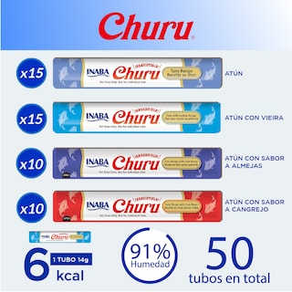 Foto 6 | Foto 6 | Inaba Churu Premios Para Gato, Mix Recetas De Atún, 50pzs De 14 Grs C/u