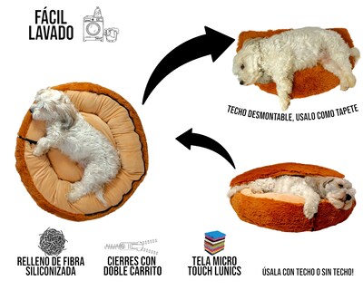 Foto 6 | Foto 6 | Cama para Perro Lunics Antiestrés con Techo Desmontable Mediana Cobre