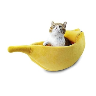Foto 1 | Foto 1 | Casa De Cama Para Gatos Huoguo, Con Forma De Plátano, Invierno, Cálida, Talla L, Amarilla - Venta Internacional.