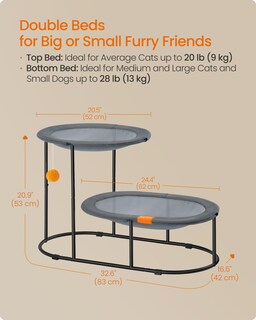 Foto 6 | Foto 6 | Cama Para Gatos Feandrea, Hamaca Elevada Y Transpirable De 2 Niveles, Gris - Venta Internacional.