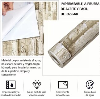 Foto 2 | Foto 2 | Papel Tapiz Autoadherible BELUG Estilo 3D Ladrillo de Piedra 6 M