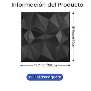 Foto 3 | Foto 3 | Panel Decorativo 3D PVC 50x50cm 12 pzas con Pegamento Eo Safe Imports Esi-10936 Negro