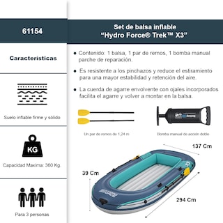 Foto 2 | Foto 2 | Bote Inflable Lancha Hydro Force Trek X3 Para 3 Personas Con Remos