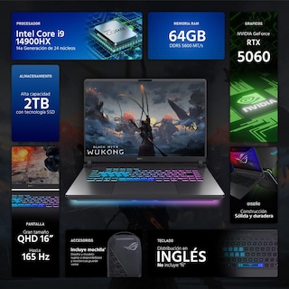 Foto 2 | Foto 2 | Laptop Gamer Asus Rog Strix G16 Nvidia Geforce Rtx 5060 Intel Core I9 14900hx 64gb Ram 2tb Ssd 16'' Teclado En Ingles Mochila