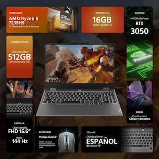 Foto 2 | Foto 2 | Laptop Gamer Lenovo Loq 15 Nvidia Geforce Rtx 3050 Amd Ryzen 5 7235hs 16gb Ram 512gb Ssd 15.6'' Teclado En Español + Mouse