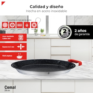 Foto 3 | Foto 3 | Comal Bogner 28 cm de Acero Inoxidable Antiadherente Asa Silicón Bpp28